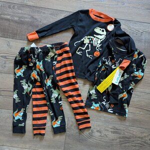 NWT Carter's Toddler Halloween Black Orange Glow Pajamas Shirt 4-piece Set 18m